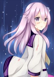  blood blood_on_clothes blood_on_face choujigen_game_neptune_mk2 commentary_request conquest_end d-pad d-pad_hair_ornament female hair_between_eyes hair_ornament jokerace03 long_hair long_sleeves looking_at_viewer nepgear neptune_(series) pink_hair purple_eyes solo 