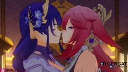  1girls 2girls 3d animated background blender breasts female female_focus female_only fox_ears fox_girl genshin_impact kissing kitsune long_hair long_playtime longer_than_30_seconds love milf nsfw_sonia_va pink_hair purple_eyes purple_hair raiden_shogun shorter_than_one_minute sound tagme tigercat video wholesome yae_miko yuri 