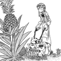  flat_chest food fruit futaba_channel kaitai kaitai-san maid monochrome monster_girl nijiura_maids pineapple scar shikyou-aki_(placeholder) simple_background solo stitches white_background zombie 