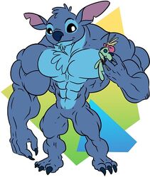  2021 3_toes 4_fingers abs alien anthro anthrofied biceps big_muscles biped black_eyes blue_body blue_claws blue_fur blue_nose chest_tuft chin_tuft claws digital_media_(artwork) disney experiment_(lilo_and_stitch) facial_tuft featureless_crotch feet fingers flat_colors fur head_tuft holding_object holding_toy huge_muscles inanimate_object lilo_and_stitch low_res male muscular muscular_anthro muscular_male nude pecs powerblock87 pupils rag_doll_(toy) scrump simple_background smile solo standing stitch_(lilo_and_stitch) toe_claws toes toy triceps tuft white_pupils 