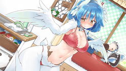  artist_request bird_legs bird_tail blue_hair blush breasts dodo_(bird) feathered_wings feathers female flower game_cg hair_between_eyes hair_flower hair_ornament hairband harpy indoors large_breasts lea_(monster_musume) looking_at_viewer midriff monster_girl monster_musume_no_iru_nichijou monster_musume_no_iru_nichijou_online navel official_art panties photo_(object) pink_panties short_hair short_tail solo stuffed_animal stuffed_toy tail tearing_up underwear wavy_mouth white_feathers white_flower white_wings wide_hips winged_arms wings yarn_bobbin yellow_eyes 