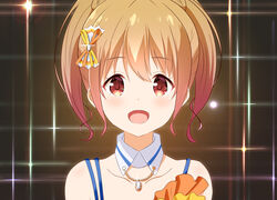  :d bare_shoulders brown_eyes brown_hair collar collarbone commentary_request derivative_work detached_collar female gradient_hair hair_between_eyes idoly_pride kawasaki_sakura_(idoly_pride) looking_at_viewer multicolored_hair open_mouth partial_commentary smile solo twintails upper_body white_collar wing_collar yutsuki_warabi 