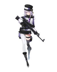  absurdres asymmetrical_legwear black_footwear black_gloves black_skirt blue_eyes blue_hair boots braid capelet colored_inner_hair female fur_trim gloves gun hat head_tilt highres holding holding_gun holding_weapon jacket long_hair multicolored_hair nijisanji nijisanji_kr nun_bora official_art purple_hair rifle second-party_source side_braid single_leg_pantyhose single_thighhigh skindentation skirt sniper_rifle solo tachi-e thigh_strap thighhighs uneven_legwear virtual_youtuber weapon white_jacket xretakex 