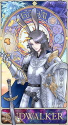  1boy absurdres androgynous animal_ears arm_at_side armor bishounen black_hair brandishe breastplate cancer_(constellation) cancer_(zodiac) capricorn_(constellation) capricorn_(zodiac) chainmail closed_mouth constellation constellation_crystal_(ff14) copyright_name expressionless eyes_visible_through_hair final_fantasy final_fantasy_xiv floating floating_object full_armor gauntlets gem gemini_(constellation) gemini_(zodiac) hand_up heterochromia highres holding holding_shield knight leo_(constellation) leo_(zodiac) libra_(constellation) libra_(zodiac) lips long_hair looking_at_viewer male_focus multicolored_hair ophiuchus_(constellation) orange_eyes paladin_(final_fantasy) pale_skin pisces_(constellation) pisces_(zodiac) planted planted_sword plate_armor purple_eyes purple_hair rabbit_ears sagittarius_(constellation) sagittarius_(zodiac) scorpius_(constellation) serpens_(constellation) shield shoulder_armor sword two-tone_hair viera virgo_(constellation) virgo_(zodiac) warrior_of_light_(ff14) weapon zodiac 