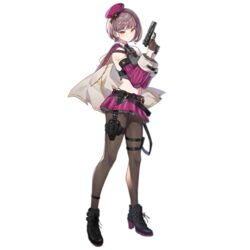  artist_request belt beret black_belt black_footwear black_necktie boots braid breasts brown_eyes brown_gloves brown_hair brown_pantyhose cape closed_mouth colored_shoe_soles crop_top female fingerless_gloves full_body girls&#039;_frontline gloves grey_shirt gun handgun hat holding holding_gun holding_weapon holstered light_blush looking_at_viewer medium_breasts miniskirt navel necktie official_art pantyhose purple_cape purple_skirt shirt short_hair simple_background skirt solo standing third-party_source transparent_background type_92_(girls&#039;_frontline) type_92_(handgun) type_92_(mod3)_(girls&#039;_frontline) weapon 