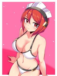  azure_striker_gunvolt azure_striker_gunvolt_2 beach breasts closed_mouth cloud commentary cougar_(cougar1404) female large_breasts looking_at_viewer nowa_(gunvolt) ocean red_eyes short_hair solo swimsuit 