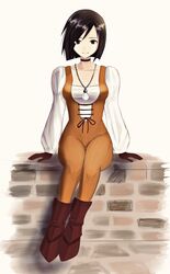  bodysuit breasts brown_eyes brown_hair choker closed_mouth collarbone female final_fantasy final_fantasy_ix full_body garnet_til_alexandros_xvii gloves highres jewelry looking_at_viewer necklace orange_bodysuit short_hair simple_background smile solo soosupaan 