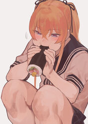  bad_id bad_pixiv_id blonde_hair blue_eyes blush eating ehoumaki female food food_on_face hinnyuu-chan_(iku) ikuchan_kaoru long_hair makizushi md5_mismatch original school_uniform serafuku sitting skirt solo sushi twintails 