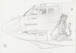  2012 aircraft airplane anthro b-52_stratofortress duo english_text felid female graphite_(artwork) human male mammal moldred n2o natalie_(disambiguation) pantherine pencil_(artwork) snow_leopard text traditional_media_(artwork) vehicle 