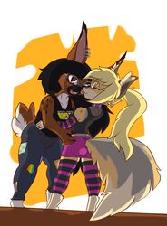  2020 absurd_res anthro bottomwear canid canine clothed clothing digital_media_(artwork) duo eyewear female female/female fluffy fox fully_clothed furgonomics galo glasses hi_res hug kissing lagomorph leporid lgbt_pride licking love mammal pop_culture rabbit six-stripe_rainbow_pride_colors skirt tail tail_through_skirt tongue tongue_out 