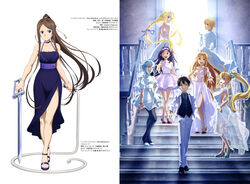  2boys 5girls ;d absurdres alice_zuberg asuna_(sao) backless_dress backless_outfit backlighting black_hair black_pantyhose black_vest blonde_hair blue_dress blue_eyes blue_hair blue_necktie blue_ribbon braid braided_ponytail breasts brown_eyes brown_hair choker cleavage closed_mouth collarbone collared_shirt copyright_name dress elf eugeo floating_hair from_behind from_side full_body green_eyes grey_shirt hair_ornament hair_ribbon hairclip hand_in_pocket high_heels high_ponytail highres holding holding_sword holding_weapon holding_whip jacket kirito large_breasts layered_skirt leafa long_dress long_hair looking_at_viewer looking_back looking_to_the_side medium_breasts medium_dress medium_hair miniskirt multiple_boys multiple_girls nail_polish necktie official_art one_eye_closed open_clothes open_jacket outstretched_arm outstretched_arms pants pantyhose parted_bangs pointy_ears ponytail pumps purple_choker purple_eyes purple_hair reaching reaching_towards_viewer ribbon sandals see-through shirt short_dress short_hair shoulder_blades side_slit sideboob sidelocks sinon skirt sleeveless sleeveless_dress smile sortiliena_serlut split_screen stairs standing suzuki_gou sword sword_art_online sword_art_online:_alicization toenail_polish toenails toya_kento very_long_hair vest weapon wedding_dress whip white_background white_dress white_footwear white_jacket white_pants white_skirt wing_collar yuuki_(sao) 