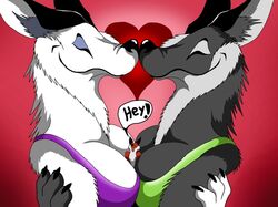  2018 anthro boop bra breast_smother breast_squish breasts bubble_speech canid canine closed_eyes clothing dialogue female female/female fox fur group heart_symbol hug mammal micro nose_boop open_mouth size_difference smile smothering squish text underwear vegabone white_body white_fur 