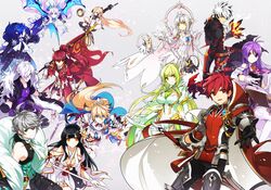  6+boys 6+girls add_(elsword) aether_sage_(elsword) ainchase_ishmael aisha_landar apsara_(elsword) aqua_eyes ara_haan armor black_hair blonde_hair blue_eyes blue_hair bluhen_(elsword) book breasts brown_hair cape chevalier_(elsword) chung_seiker ciel_(elsword) cleavage code:_esencia_(elsword) comet_crusader_(elsword) daybreaker_(elsword) demon_girl demon_wings doom_bringer_(elsword) elesis_(elsword) elf elsword elsword_(character) empire_sword_(elsword) epaulettes eve_(elsword) flag fur_collar fur_trim gloves green_hair grey_hair gun hair_ornament ishtar_(elsword) jacket knight_emperor_(elsword) long_hair luciela_r._sourcream mechanical_arms minerva_(elsword) multicolored_hair multiple_boys multiple_girls non-web_source official_art pointy_ears ponytail purple_eyes purple_hair rage_hearts_(elsword) raven_cronwell red_eyes red_hair rena_erindel rifle rose_(elsword) short_hair single_mechanical_arm sword tiara two-tone_hair very_long_hair weapon white_hair wings yellow_eyes 