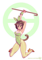  animal_ears breasts cane choker cleavage creatures_(company) female female_protagonist_(pokemon_swsh) game_freak grookey high_heels kajin_(kajinman) leotard lips monkey_ears nintendo pokemon pokemon_(game) pokemon_swsh short_hair tale thighhighs 