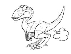  4:3 ambiguous_gender black_and_white chochi dinosaur dromaeosaurid extinct fart feral googly_eyes humor monochrome prehistoric_species reptile scalie sharp_teeth solo teeth theropod traditional_media_(artwork) velociraptor 