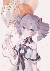  azuki_3693 bad_id bad_twitter_id balloon bare_shoulders breasts bronya_zaychik bronya_zaychik_(drive_kometa) bronya_zaychik_(yamabuki_armor) drill_hair female grey_hair hair_between_eyes hair_ornament highres honkai_(series) honkai_impact_3rd long_hair looking_at_viewer simple_background small_breasts solo twin_drills white_background 