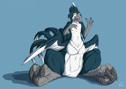  2021 3_fingers 3_toes 6_limbs alternate_species avian avian_taur beak big_feet biped biped_taur bird bird_taur black_claws blue_background blue_body blue_feathers blue_fur chocobo chocobo_taur claws countershading earless feathers feet final_fantasy fingers fur grey_beak grey_claws grey_talons huge_feet looking_at_hand looking_at_self male male_taur open_mouth pink_tongue pseudo_hair simple_background sitting solo square_enix talon_hands taur toes tongue white_body white_countershading white_feathers white_fur wings yellow_eyes zarakon zarakon_(character) 