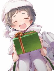  :d ^_^ artist_name black_hair blush box capelet closed_eyes commentary feet_out_of_frame female gift gift_box hat holding holding_gift kantai_collection knees_together_feet_apart maru-yu_(kancolle) open_mouth pom_pom_(clothes) sack santa_costume santa_hat short_hair signature simple_background smile solo teeth thighhighs totto_(naka) upper_teeth_only white_background white_capelet white_santa_costume white_thighhighs 