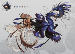  2023 8_wings absurd_res ambiguous_gender blue_body blue_feathers blue_wings collar collar_only countershade_neck countershade_tail countershading dragon feathered_wings feathers feral grey_body hi_res long_tail model_sheet multi_wing multicolored_body mythological_creature mythological_scalie mythology nude orange_body orange_wings scales scalie snout solo tail two_tone_body unravy whiskers white_body white_scales wings 