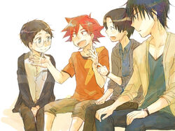  4boys friends glasses imaizumi_shunsuke male male_focus multiple_boys naruko_shoukichi onoda_sakamichi open_mouth short_hair sitting smile sugimoto_terufumi sulky_mary yowamushi_pedal 