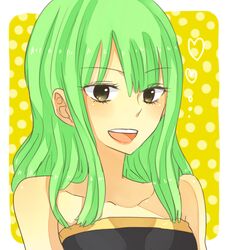  brown_eyes commentary_request fairy_tail female green_hair long_hair natsu_(natu4010) open_mouth solo visca_mulan 