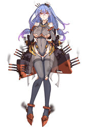  12cat anti-aircraft_gun blue_hair breasts cannon commentary_request damaged earrings elbow_gloves female full_body gloves grey_thighhighs hair_ornament helena_(warship_girls_r) highres jewelry large_breasts leotard lips machinery official_art photoshop_(medium) radar red_eyes rigging simple_background solo tears thighhighs torn_clothes torn_leotard torn_thighhighs turret warship_girls_r white_background 