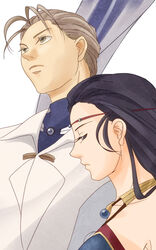  1boy black_eyes black_hair blonde_hair brown_eyes couple dress female female gensou_suikoden gensou_suikoden_ii jewelry jillia_blight jowy_atreides-blight long_hair male necklace sage_sage short_hair suikoden suikoden_ii tiara 