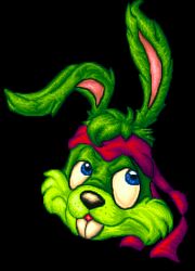  2014 accessory anthro big_eyes black_background blue_eyes buckteeth digital_media_(artwork) epic_games fur green_body green_fur headband headshot_portrait jazz_jackrabbit jazz_jackrabbit_(series) lagomorph leporid low_res male mammal pixel_(artwork) portrait rabbit simple_background solo teeth toony treyazerros 