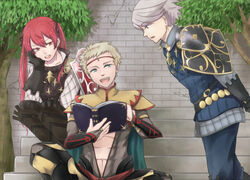  2boys blonde_hair female female fire_emblem luna_(fire_emblem_if) multiple_boys nintendo odin_(fire_emblem_if) smile 