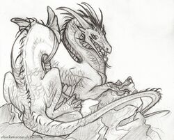  chickenzaur dragon feral gift mythological_creature mythological_scalie mythology pose reptile ribbons scalie simple_background solo tail traditional_media_(artwork) 