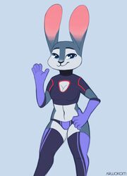  anthro arwokom breasts cleavage clothed clothing female gloves handwear happy lagomorph leporid mammal rabbit ranger solo suit welcoming xrb-01 