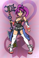  aqua_(kingdom_hearts) crossover disney fusion green_eyes hypothetical_fusion keyblade kingdom_hearts kiroxiii purple_hair square_enix tengen_toppa_gurren_lagann yoko_littner 