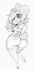  anthro ass barefoot bear big_butt bottomwear breasts clothing feet female gesture giant_panda hand_gesture hand_on_hip heart_eyes heart_symbol hi_res hoodie huge_butt huge_hips kenny_(kenashcorp) kevinsano looking_back mammal rear_view shorts small_breasts solo topwear v_sign wide_hips 