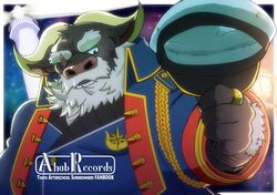  ahab_(tas) anthro beard black_body black_fur bovid bovine clothing english_text eyebrows facial_hair fur hair hat headgear headwear lifewonders male mammal mature_male moustache platooon sailor scar solo text thick_eyebrows tokyo_afterschool_summoners true_buffalo water_buffalo white_hair 