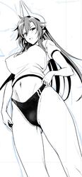  bad_id bad_twitter_id breasts buruma crop_top female from_below greyscale gym_uniform highleg highleg_buruma horns large_breasts long_hair midriff monochrome navel satan_(the_seven_deadly_sins) solo the_seven_deadly_sins ulrich_(tagaragakuin) 