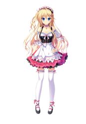  ameto_yuki ankle_ribbon blonde_hair blue_eyes blush bow collar dress female female frilled_skirt frills full_body hair_ornament hair_ribbon hairbow hairpin hooksoft konno_arisa lace lace_trim looking_at_viewer mary_janes official_art one_side_up pure_x_connect ribbon shiny_skin skirt smee solo standing straight_hair thighhighs transparent_background transparent_png very_long_hair waitress waitress_uniform white_legwear zettai_ryouiki 