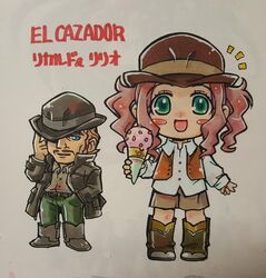  1man beard brown_hair el_cazador_de_la_bruja female hat ice_cream lirio pink_hair ricardo smile text 