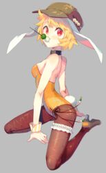  alternate_costume animal_ears back bad_id bad_twitter_id blonde_hair bridal_garter brown_pantyhose collar dango eating female flat_cap floppy_ears food full_body grey_background hat high_heels highres image_sample keemoringo kneeling looking_at_viewer mouth_hold pantyhose playboy_bunny rabbit_ears rabbit_tail red_eyes ribbon ringo_(touhou) sanshoku_dango short_hair simple_background skewer solo tail touhou twitter_sample wagashi wrist_cuffs 