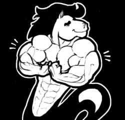  2015 aaron_(undertale) abs anthro biceps big_muscles black_hair equid equine eyebrows fish flexing hair horse hybrid long_hair looking_away male mammal marine monochrome muscular muscular_anthro muscular_male pecs ripped-saurian simple_background smile solo undertale undertale_(series) 