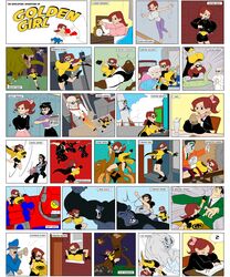  audrey_page black_eyes bra breasts brown_hair colored comic_style eating fighting food golden_girl huge_breasts large_breasts mask panties parted_lips pijama pijamas ponytail profile sarah_sterling silver_queen sleeping the_developing_adventures_of_golden_girl uncensored 