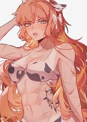  1girls abs bikini blush freckles ginger ginger_hair green_eyes ishmael_(limbus_company) limbus_company long_hair looking_at_viewer orange_hair project_moon scar tattoo very_long_hair 