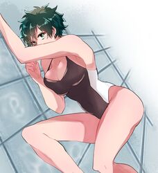  1girls big_breasts boku_no_hero_academia cleavage clothing female_deku freckles green_eyes green_hair izuku_midoriya looking_at_viewer midoriya_izuku my_hero_academia rule_63 short_hair swimsuit 