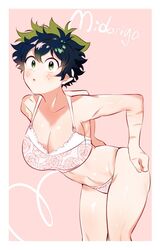  1girls big_breasts blush boku_no_hero_academia clothing female_deku freckles green_eyes green_hair izuku_midoriya leaning_forward looking_at_viewer midoriya_izuku my_hero_academia rule_63 short_hair thighs underwear 