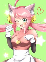  absurdres animal_ears bells cat_ears female gloves green_eyes highres mad_mew_mew magical_girl oerba_yun_fang pink_hair undertale white_gloves wink 