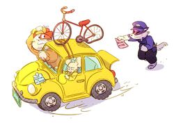  2018 anthro bicycle bottomwear canid canine canis car chana_kim clothing detective_button domestic_cat english_text felid feline felis group hat headgear headwear hi_res humanoid_hands inside_car male mammal mouse murid murine nick_(chana_kim) pants police rodent shirt sitting text topwear vehicle wolf 