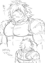  abs anthro biceps big_pecs felid fur hair lifewonders long_hair macan_(tas) male mammal monochrome muscular muscular_anthro muscular_male pantherine pecs solo srw225we striped_body striped_fur stripes tiger tokyo_afterschool_summoners 