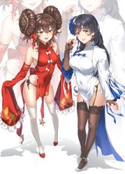  2girls :d alternate_costume alternate_hairstyle black_hair black_panties blush breasts brown_gloves china_dress chinese_clothes commentary_request covered_navel double_bun dress elbow_gloves fingerless_gloves flats flower full_body garter_straps girls&#039;_frontline gloves hair_bun hair_flower hair_ornament hairband hand_up large_breasts long_hair long_sleeves looking_at_viewer multiple_girls multiple_views official_alternate_costume open_mouth panties parted_lips pelvic_curtain red_dress red_footwear saruchitan shoes side-tie_panties sidelocks sleeves_past_fingers sleeves_past_wrists smile thighhighs type_95_(girls&#039;_frontline) type_95_(narcissus)_(girls&#039;_frontline) type_97_(girls&#039;_frontline) type_97_(peony)_(girls&#039;_frontline) underwear very_long_hair white_dress white_gloves white_legwear white_panties yellow_eyes 