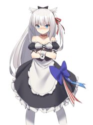  :t american_flag american_flag_print animal_ear_fluff animal_ears apron azur_lane bare_shoulders black_bow black_dress black_sleeves blue_bow blush bow breasts cat_ears closed_mouth collar collarbone commentary_request crossed_arms detached_sleeves dog_ears dress female flag_print frilled_dress frills hair_ribbon hairband hairbow hammann_(azur_lane) hammann_(retrofit)_(azur_lane) highres kildir long_hair maid one_side_up pantyhose pout puffy_short_sleeves puffy_sleeves red_collar red_ribbon ribbon short_sleeves simple_background small_breasts solo strapless strapless_dress very_long_hair waist_apron white_apron white_background white_hair white_pantyhose wrist_cuffs 