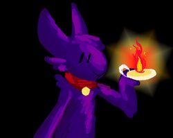  black_background candle canid canine collar fire fur gallil gallil_(character) holding_candle holding_object lagomorph mammal monster purple_body purple_fur simple_background solo standing vertical_bar_eyes 