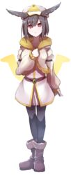  :o absurdres alternate_costume arm_belt bad_id bad_pixiv_id black_hair black_pantyhose black_wings boots breasts brown_footwear cabbie_hat collarbone dress fate/grand_order fate_(series) feathered_wings female full_body fur-trimmed_boots fur-trimmed_hood fur-trimmed_jacket fur_trim hair_between_eyes hand_up hat head_wings highres hood hood_down hooded_jacket jacket long_sleeves looking_at_viewer ortlinde_(fate) pantyhose parted_lips puffy_long_sleeves puffy_sleeves red_eyes short_hair sleeves_past_wrists small_breasts solo standing valkyrie_(fate) wada_kazu white_background white_dress white_hat white_jacket wings 